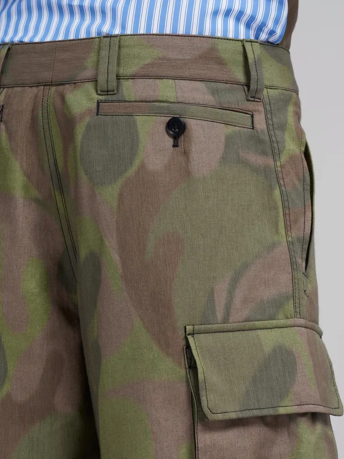 Marni Cargo Bermuda In 50s Camo Print Chin Dusty Olive Mens Trousers Marni Cargo Bermuda In 50s Camo Print Chin Dusty Olive Mens Trousers