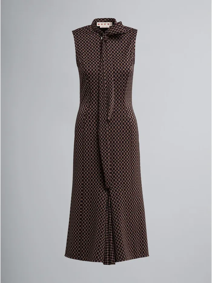 Marni Check Jacquard Jersey Dress Maroon Womens Dresses