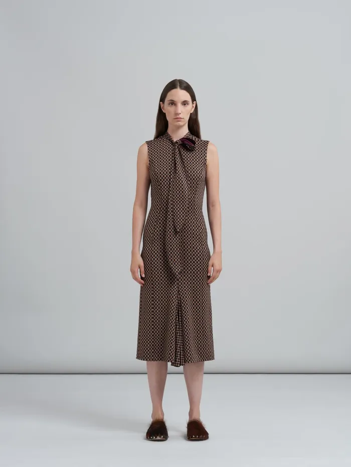 Marni Check Jacquard Jersey Dress Maroon Womens Dresses Marni Check Jacquard Jersey Dress Maroon Womens Dresses