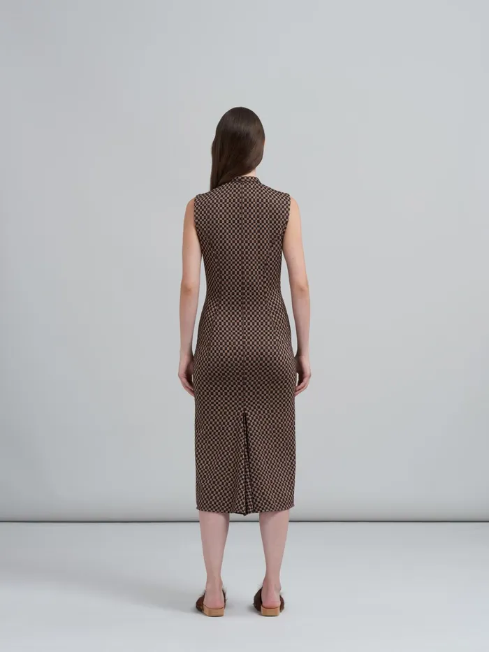 Marni Check Jacquard Jersey Dress Maroon Womens Dresses Marni Check Jacquard Jersey Dress Maroon Womens Dresses