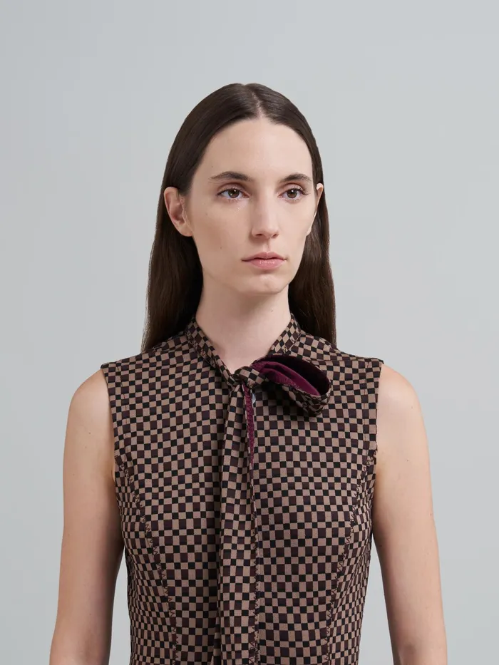 Marni Check Jacquard Jersey Dress Maroon Womens Dresses Marni Check Jacquard Jersey Dress Maroon Womens Dresses