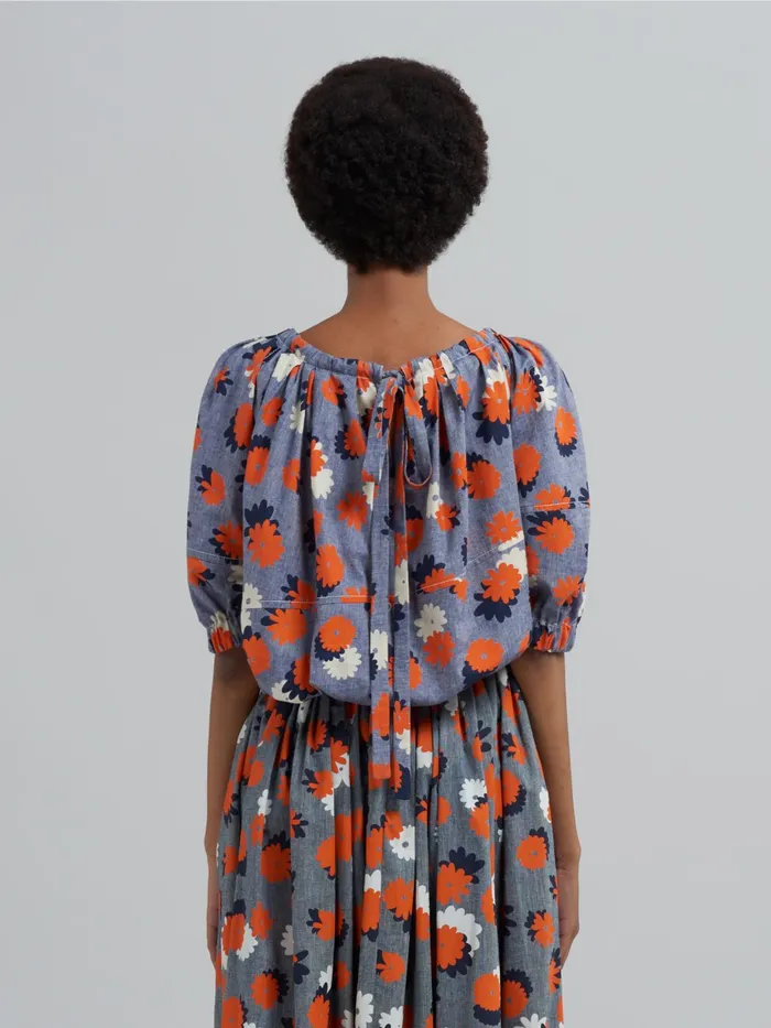 Marni Daisies Party Print Chambray Tshirt Opal Womens Tops and Shirts Marni Daisies Party Print Chambray Tshirt Opal Womens Tops and Shirts