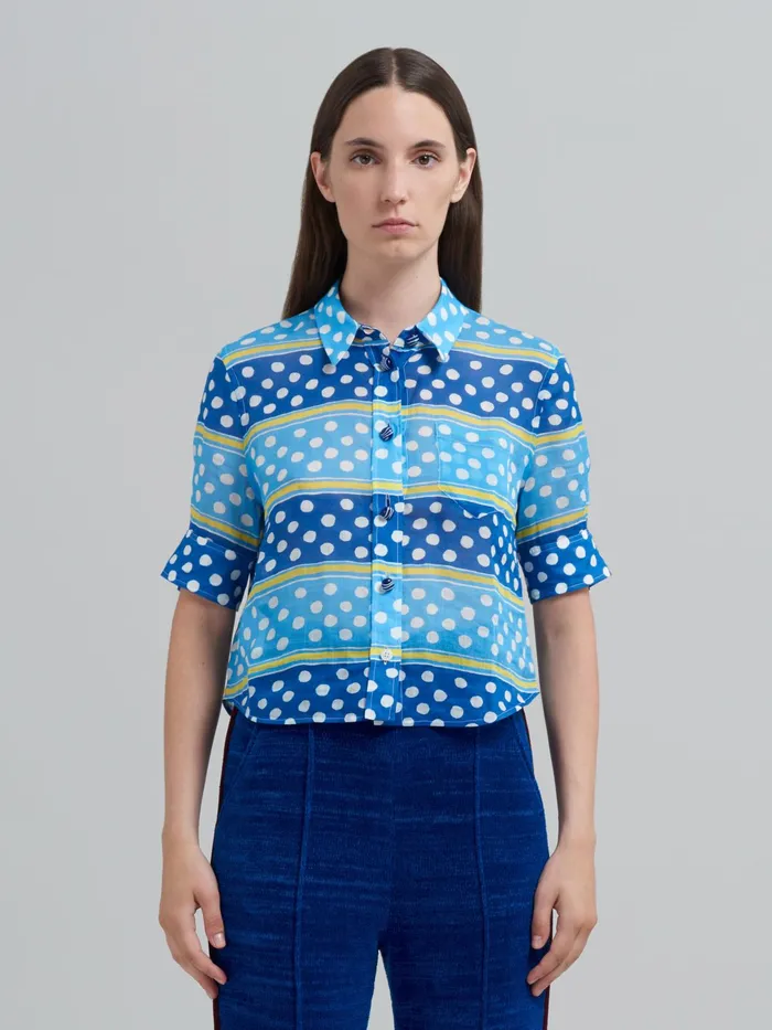 Marni Dot and Stripe Rami Shirt Mazarine Blue Womens Tops and Shirts Marni Dot and Stripe Rami Shirt Mazarine Blue Womens Tops and Shirts