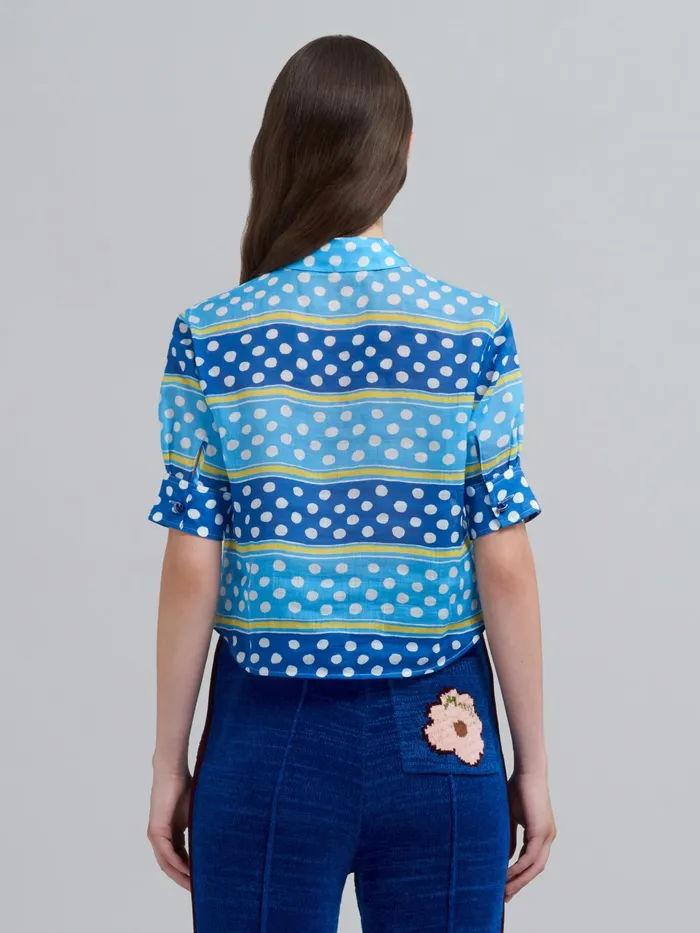 Marni Dot and Stripe Rami Shirt Mazarine Blue Womens Tops and Shirts Marni Dot and Stripe Rami Shirt Mazarine Blue Womens Tops and Shirts