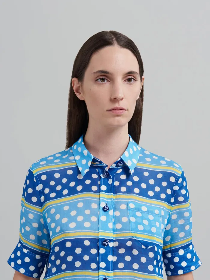 Marni Dot and Stripe Rami Shirt Mazarine Blue Womens Tops and Shirts Marni Dot and Stripe Rami Shirt Mazarine Blue Womens Tops and Shirts
