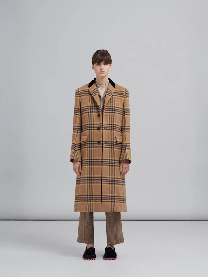 Marni Fringed Wool Check Coat Pompeii Womens Coats and Jackets Marni Fringed Wool Check Coat Pompeii Womens Coats and Jackets