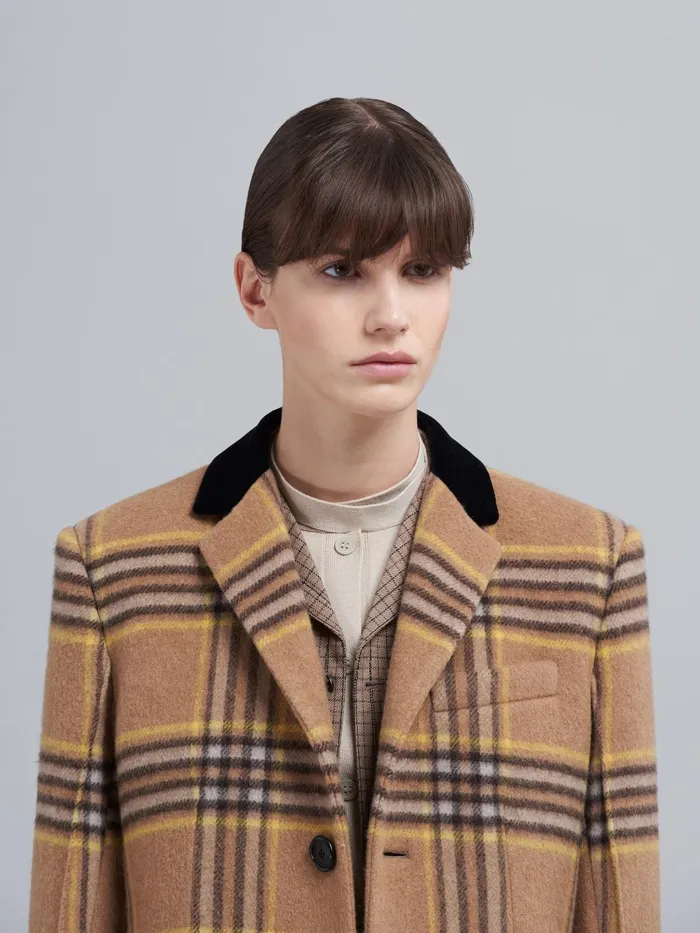 Marni Fringed Wool Check Coat Pompeii Womens Coats and Jackets Marni Fringed Wool Check Coat Pompeii Womens Coats and Jackets