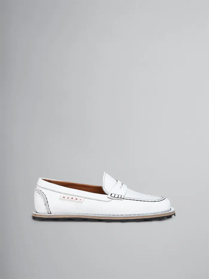 Marni Grained Calf Leather Moccasin Lily White Womens Flats