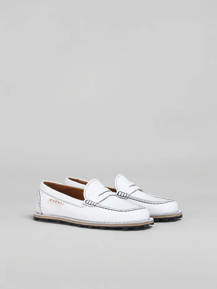 Marni Grained Calf Leather Moccasin Lily White Womens Flats Marni Grained Calf Leather Moccasin Lily White Womens Flats