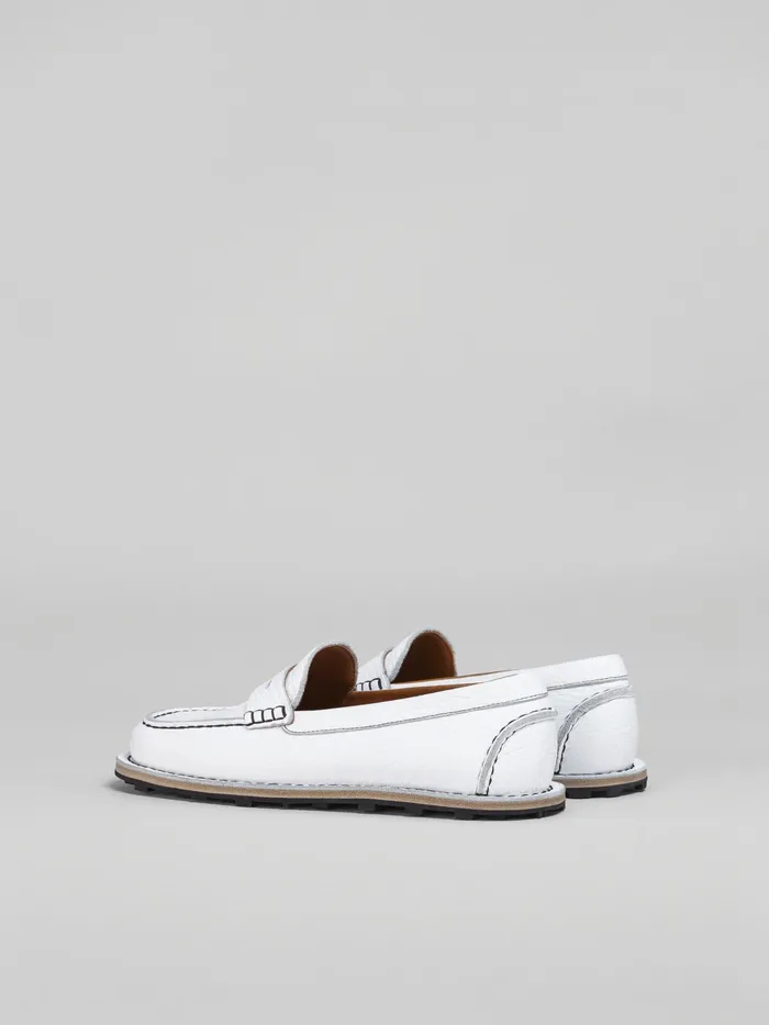 Marni Grained Calf Leather Moccasin Lily White Womens Flats Marni Grained Calf Leather Moccasin Lily White Womens Flats