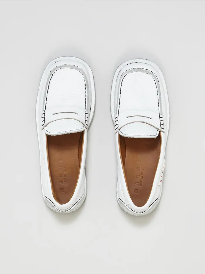 Marni Grained Calf Leather Moccasin Lily White Womens Flats Marni Grained Calf Leather Moccasin Lily White Womens Flats