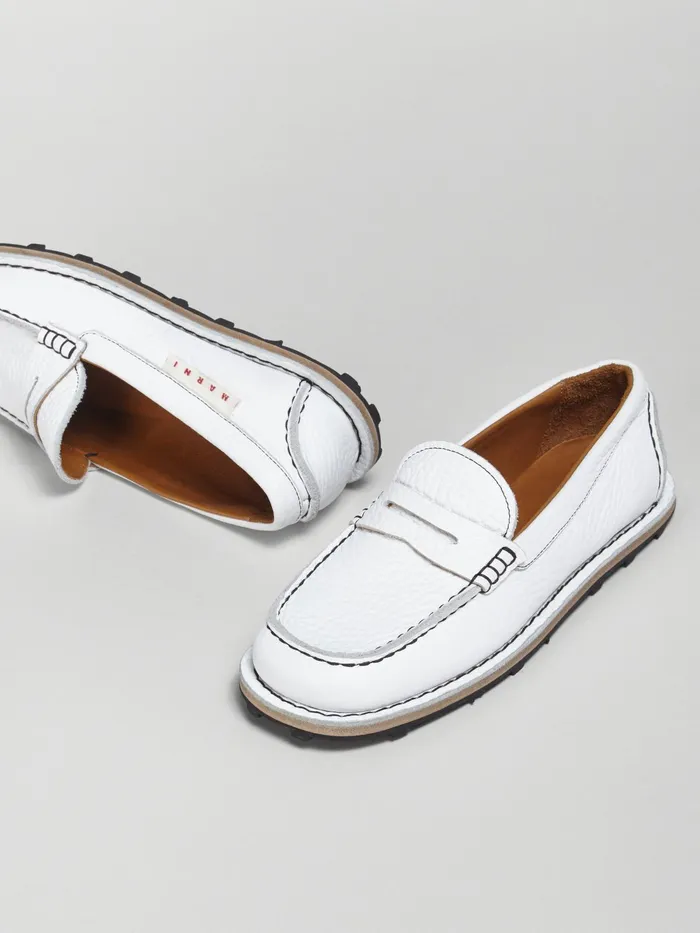 Marni Grained Calf Leather Moccasin Lily White Womens Flats Marni Grained Calf Leather Moccasin Lily White Womens Flats
