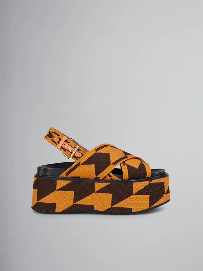 Marni Houndstooth Jacquard Wedge Sandal Pumpkin Womens Sandals and Wedges