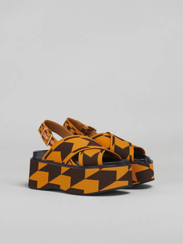 Marni Houndstooth Jacquard Wedge Sandal Pumpkin Womens Sandals and Wedges Marni Houndstooth Jacquard Wedge Sandal Pumpkin Womens Sandals and Wedges