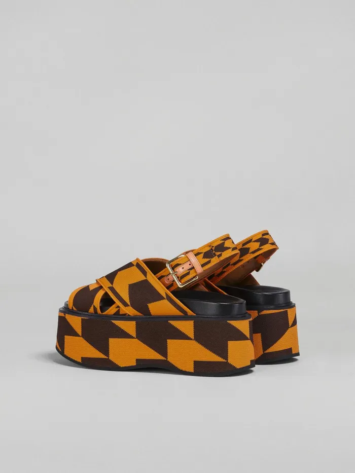 Marni Houndstooth Jacquard Wedge Sandal Pumpkin Womens Sandals and Wedges Marni Houndstooth Jacquard Wedge Sandal Pumpkin Womens Sandals and Wedges