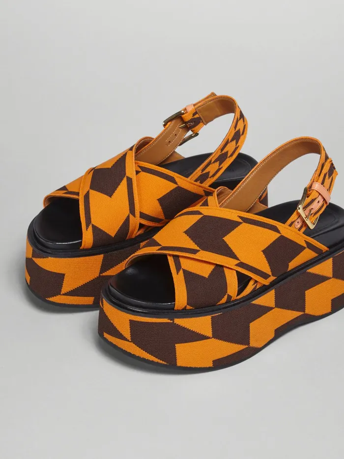 Marni Houndstooth Jacquard Wedge Sandal Pumpkin Womens Sandals and Wedges Marni Houndstooth Jacquard Wedge Sandal Pumpkin Womens Sandals and Wedges