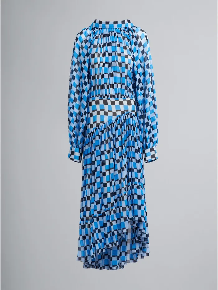 Marni Iconic Damier Crepon Dress Powder Blu Womens Dresses