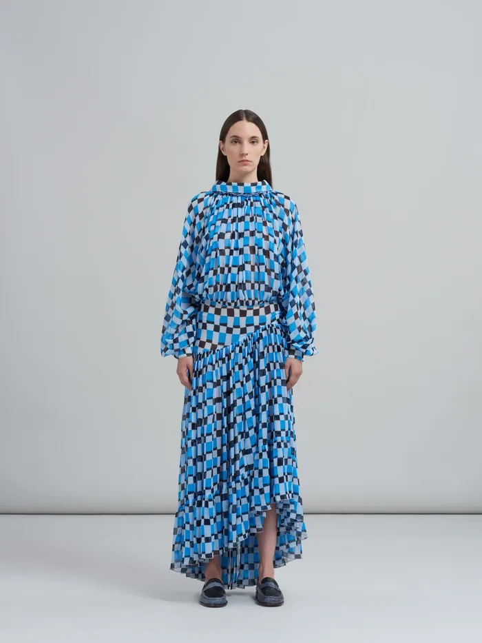Marni Iconic Damier Crepon Dress Powder Blu Womens Dresses