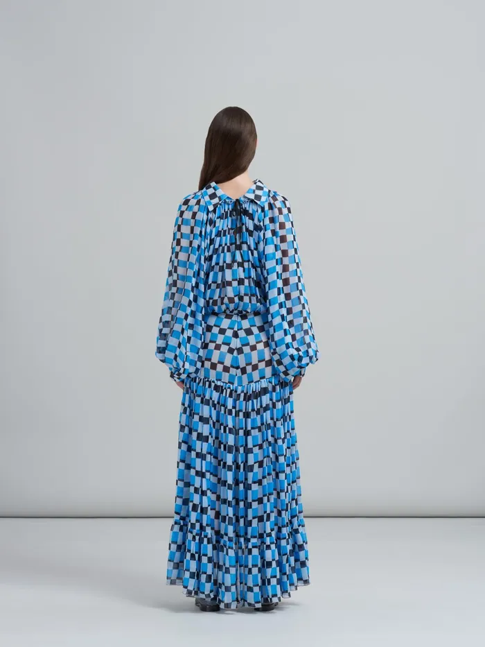 Marni Iconic Damier Crepon Dress Powder Blu Womens Dresses