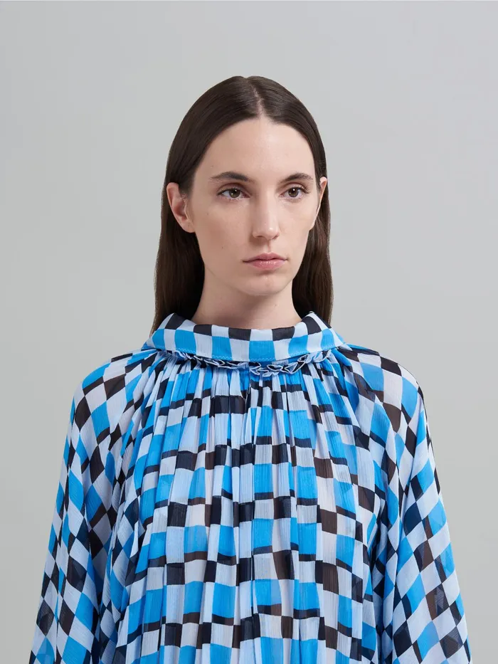 Marni Iconic Damier Crepon Dress Powder Blu Womens Dresses