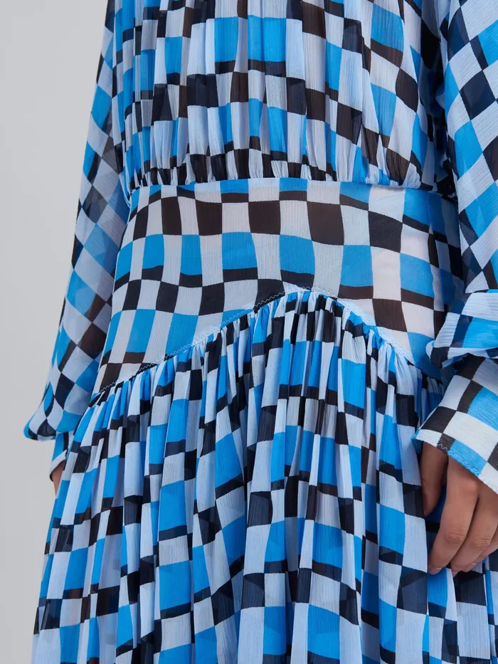 Marni Iconic Damier Crepon Dress Powder Blu Womens Dresses