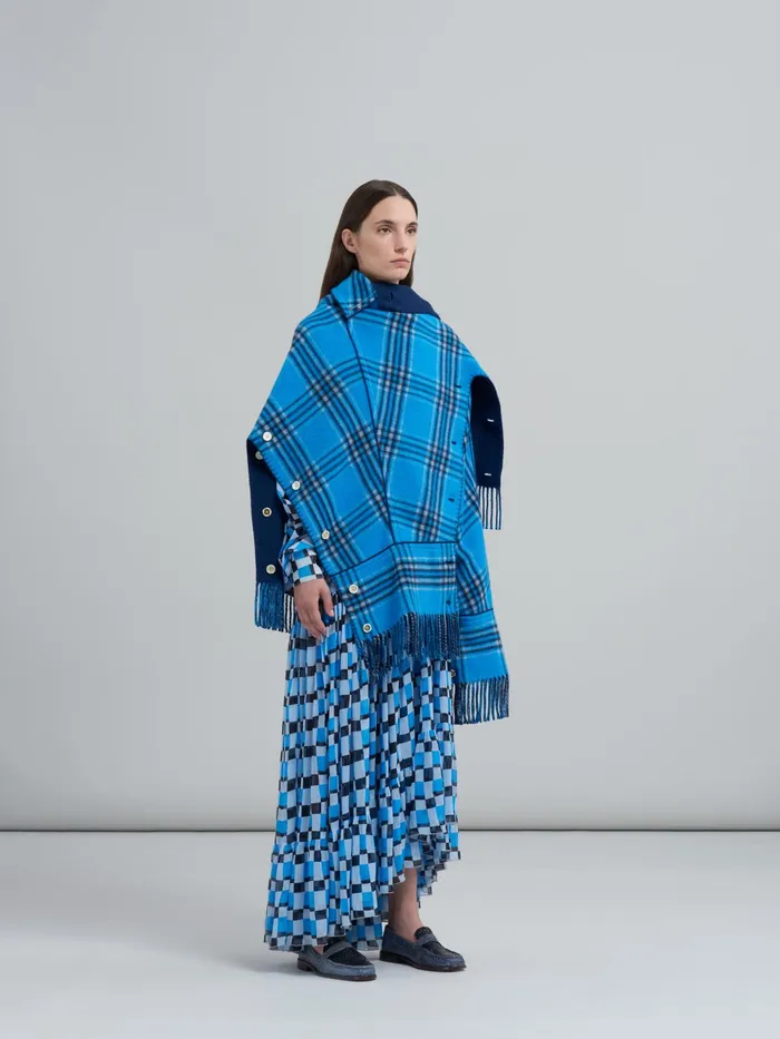Marni Iconic Damier Crepon Dress Powder Blu Womens Dresses
