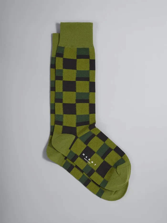 Marni Iconic Damier Jacquard Cotton And Nylon Sock Grass Womens Socks