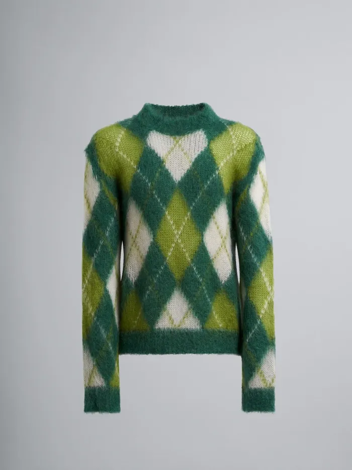 Marni Iconic Mohair Argyle Sweater Lawngreen Mens Knitwear
