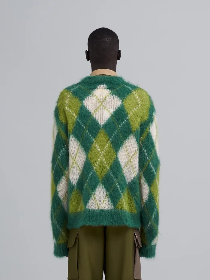 Marni Iconic Mohair Argyle Sweater Lawngreen Mens Knitwear Marni Iconic Mohair Argyle Sweater Lawngreen Mens Knitwear