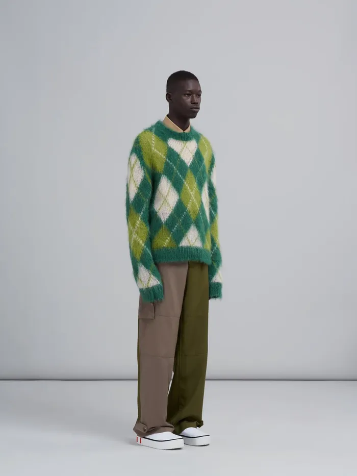 Marni Iconic Mohair Argyle Sweater Lawngreen Mens Knitwear Marni Iconic Mohair Argyle Sweater Lawngreen Mens Knitwear