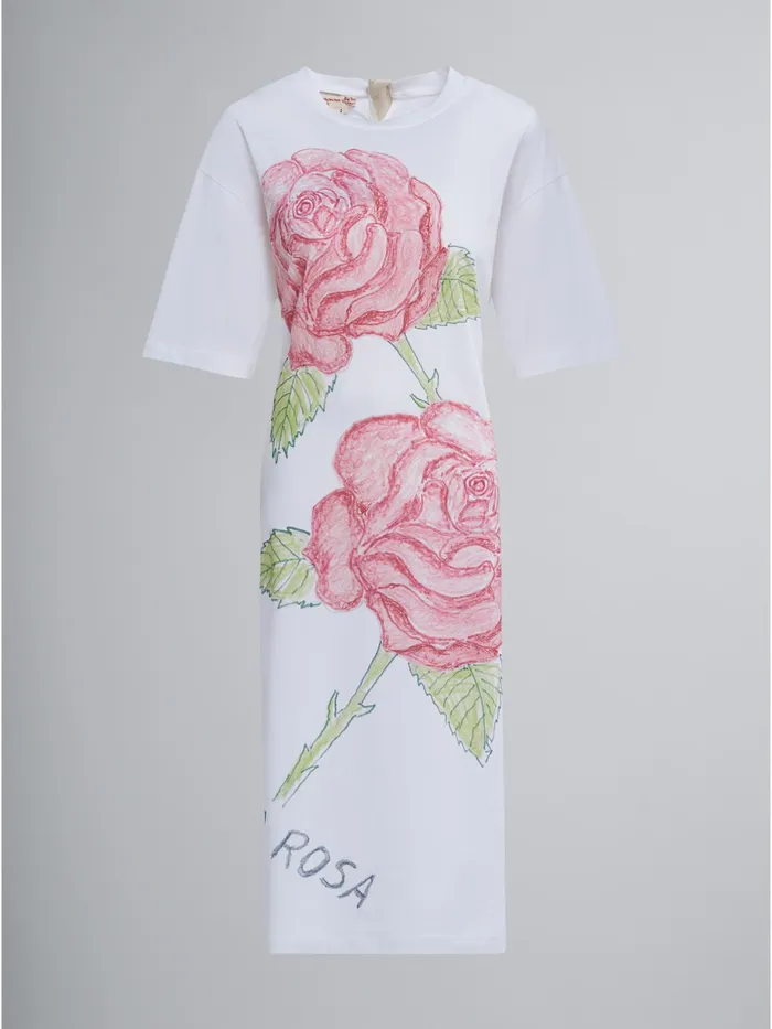 Marni La Rosa Print Cotton Jersey Dress Lily White Womens Dresses