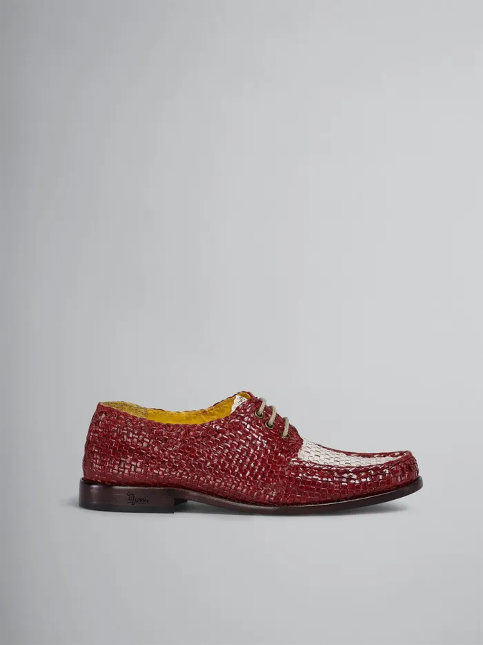 Marni Laceup In Woven Leather Indian Red Womens Flats
