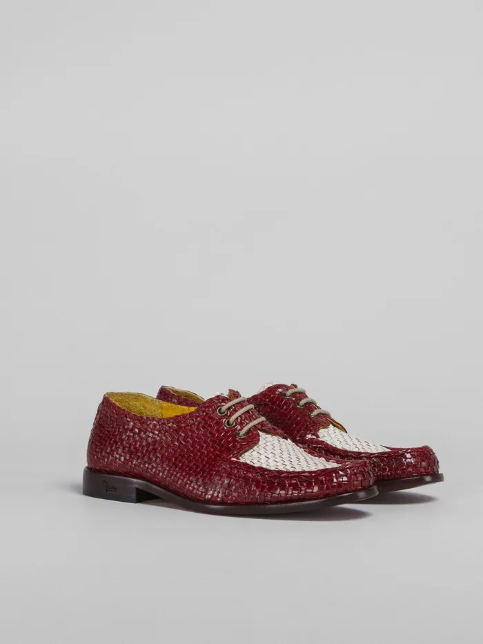 Marni Laceup In Woven Leather Indian Red Womens Flats Marni Laceup In Woven Leather Indian Red Womens Flats
