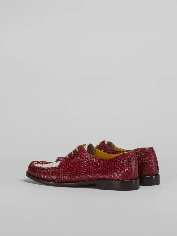 Marni Laceup In Woven Leather Indian Red Womens Flats Marni Laceup In Woven Leather Indian Red Womens Flats