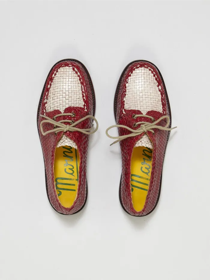 Marni Laceup In Woven Leather Indian Red Womens Flats Marni Laceup In Woven Leather Indian Red Womens Flats