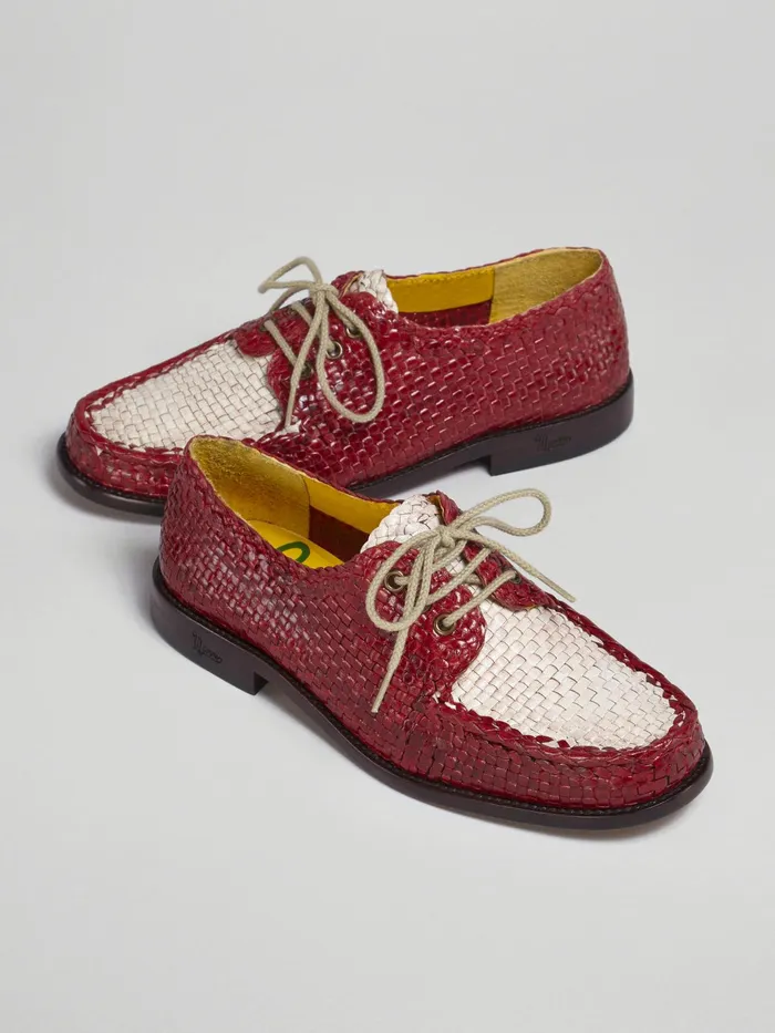 Marni Laceup In Woven Leather Indian Red Womens Flats Marni Laceup In Woven Leather Indian Red Womens Flats