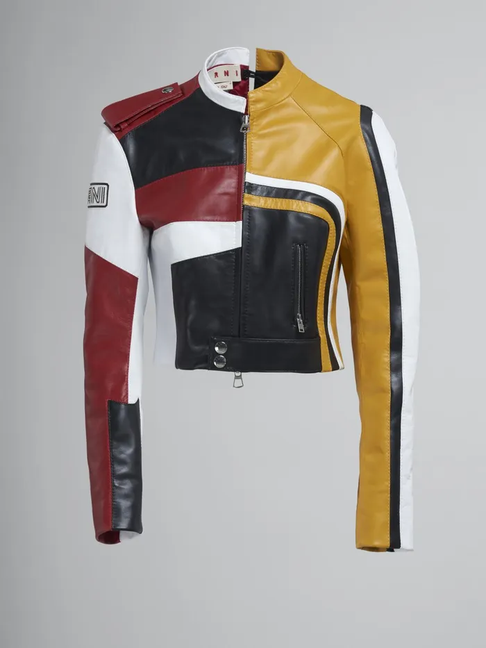 Marni Leather Biker Jacket Gold Womens Coats and Jackets
