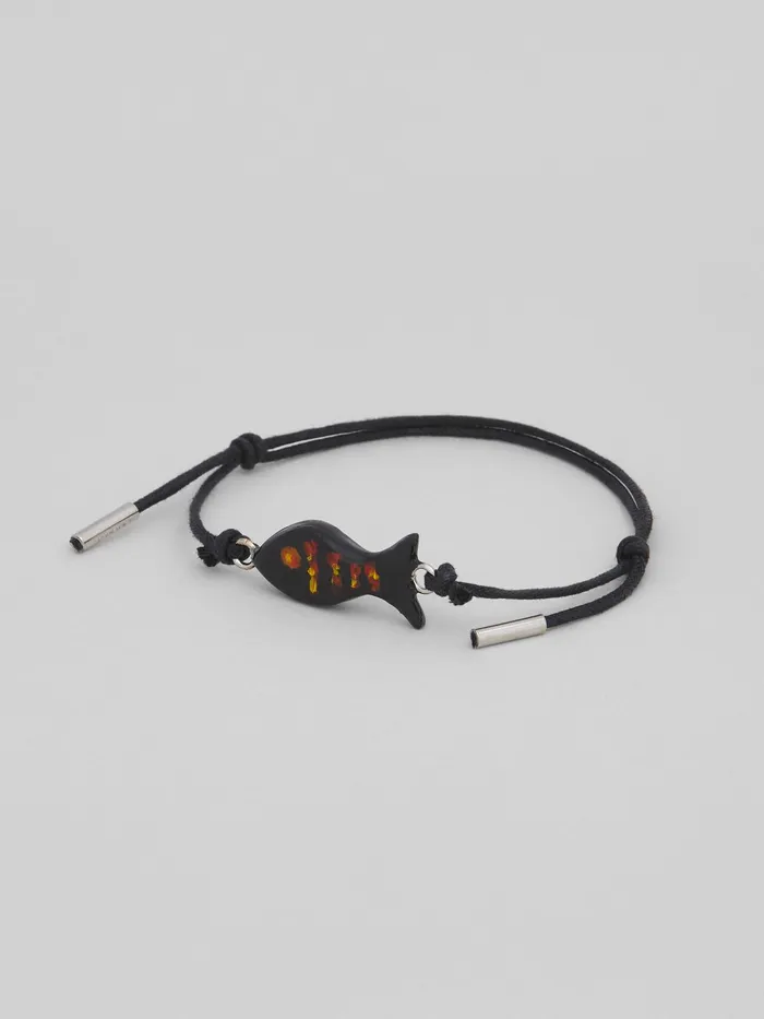 Marni Leather Bracelet With Enamelled Metal Fish Coal Mens Jewelry Marni Leather Bracelet With Enamelled Metal Fish Coal Mens Jewelry