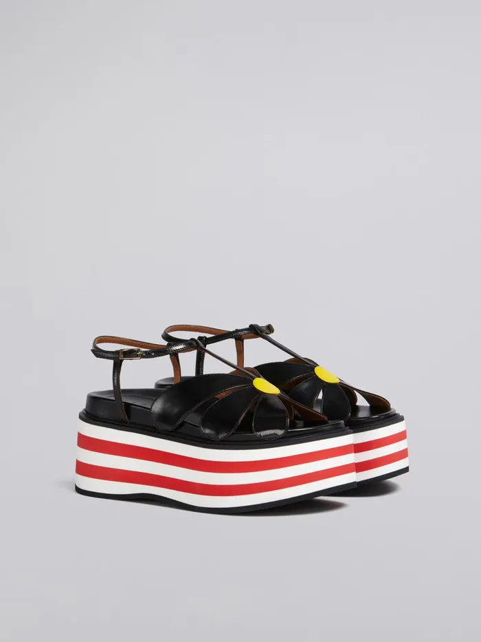 Marni Leather Flower Wedge Sandal Black Womens Sandals and Wedges Marni Leather Flower Wedge Sandal Black Womens Sandals and Wedges
