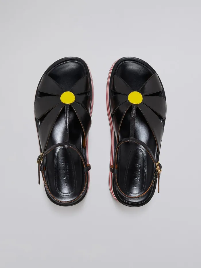 Marni Leather Flower Wedge Sandal Black Womens Sandals and Wedges Marni Leather Flower Wedge Sandal Black Womens Sandals and Wedges