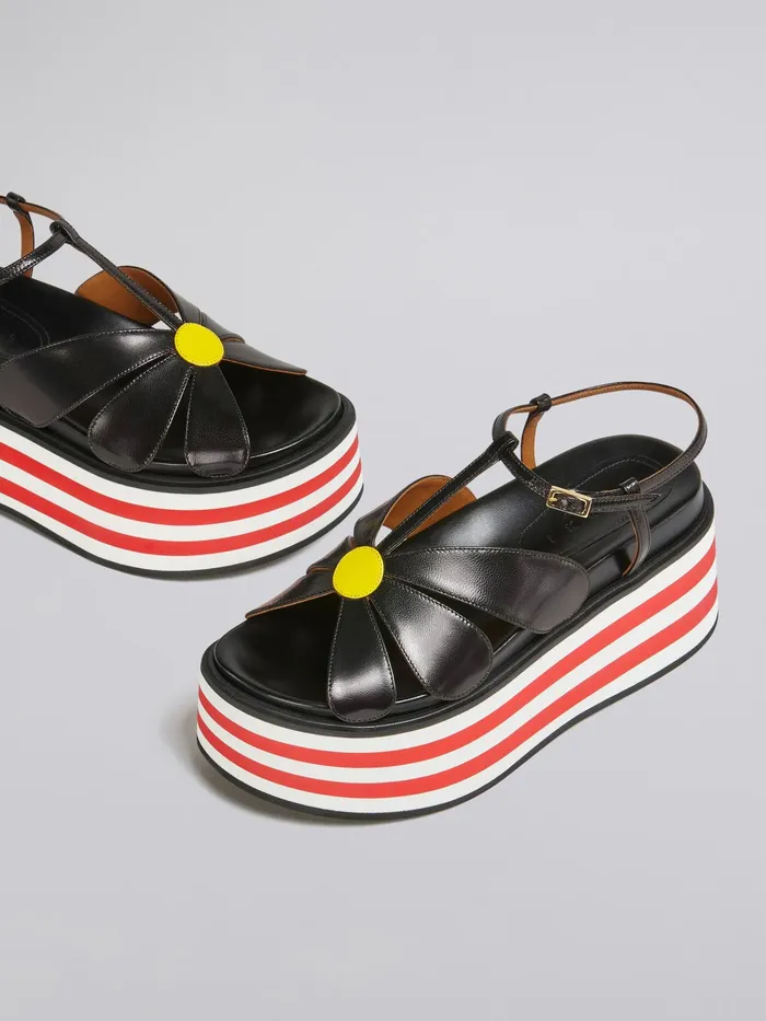 Marni Leather Flower Wedge Sandal Black Womens Sandals and Wedges Marni Leather Flower Wedge Sandal Black Womens Sandals and Wedges