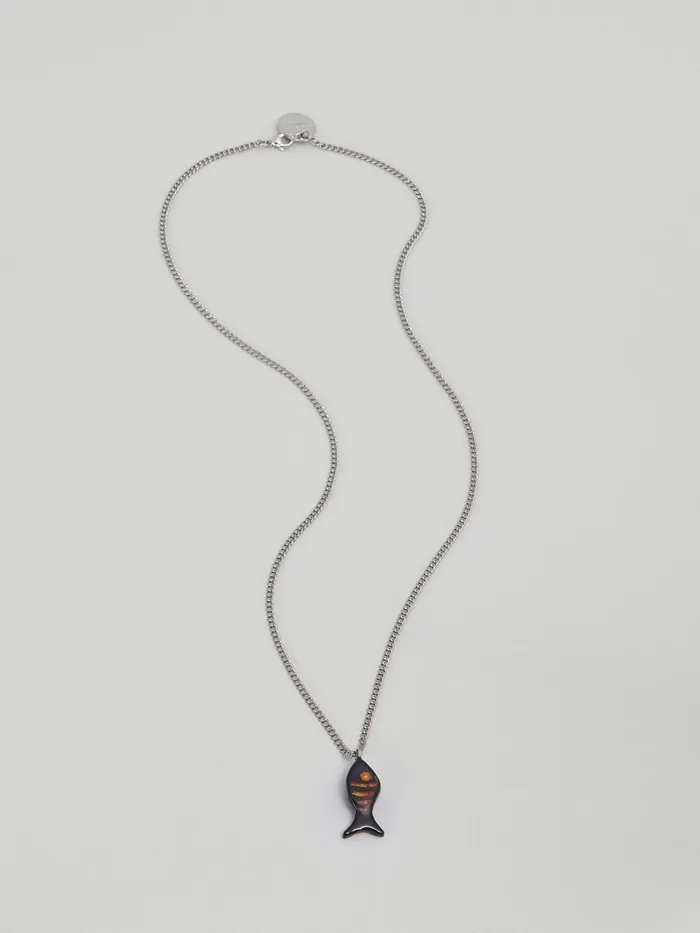 Marni Metal Necklace With Enamelled Fish Charm Coal Mens Jewelry
