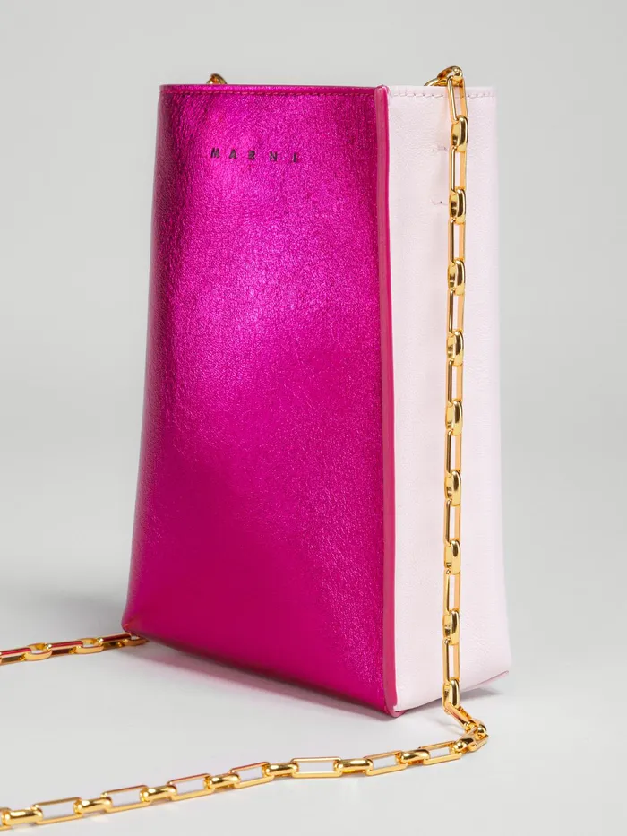 Marni Museo Soft Nano Bag In Fuchsia And Pink Metallic Leather Cassis Womens Crossbody Bags Marni Museo Soft Nano Bag In Fuchsia And Pink Metallic Leather Cassis Womens Crossbody Bags
