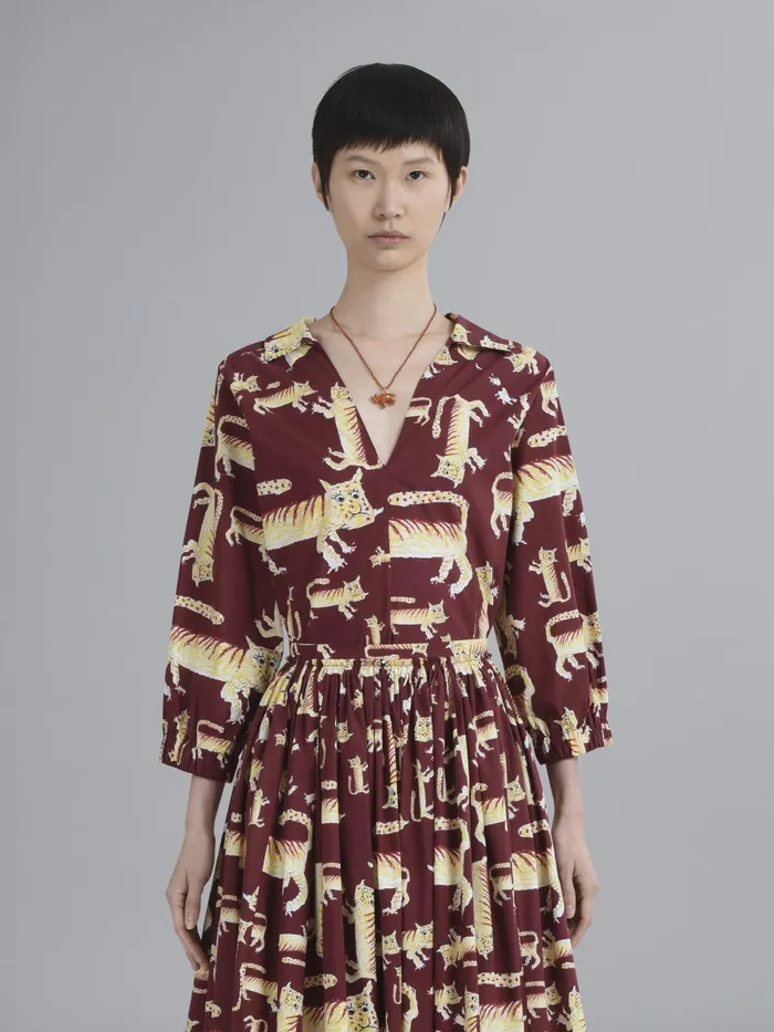Marni Naif Tiger Print Poplin Blouse China Red Womens Tops and Shirts Marni Naif Tiger Print Poplin Blouse China Red Womens Tops and Shirts
