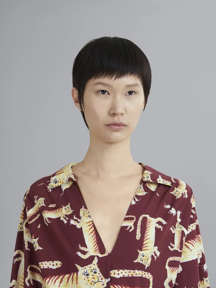 Marni Naif Tiger Print Poplin Blouse China Red Womens Tops and Shirts Marni Naif Tiger Print Poplin Blouse China Red Womens Tops and Shirts