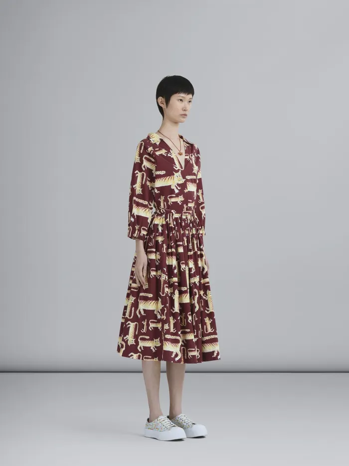Marni Naif Tiger Print Poplin Blouse China Red Womens Tops and Shirts Marni Naif Tiger Print Poplin Blouse China Red Womens Tops and Shirts