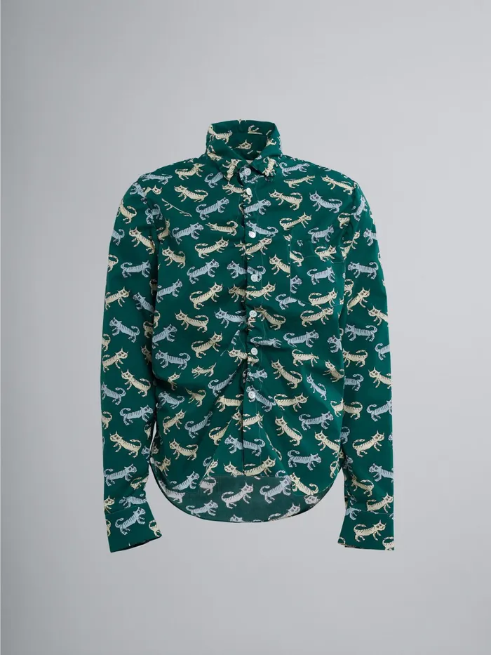 Marni Naif Tiger Print Poplin Shirt Jade Womens Tops and Shirts