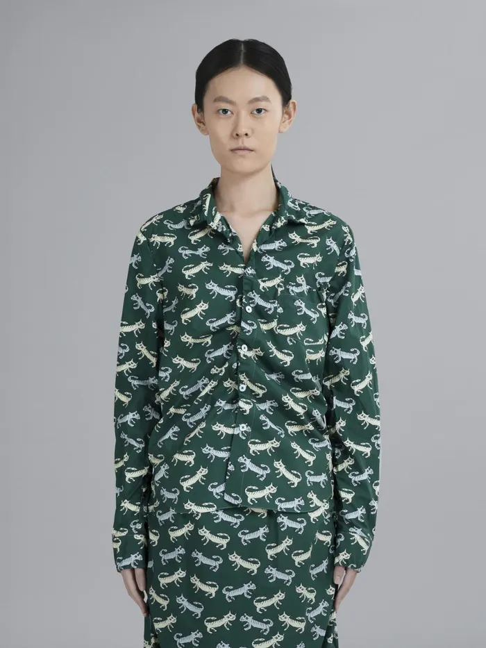 Marni Naif Tiger Print Poplin Shirt Jade Womens Tops and Shirts Marni Naif Tiger Print Poplin Shirt Jade Womens Tops and Shirts