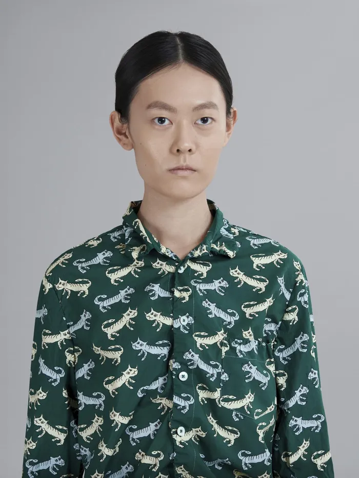 Marni Naif Tiger Print Poplin Shirt Jade Womens Tops and Shirts Marni Naif Tiger Print Poplin Shirt Jade Womens Tops and Shirts