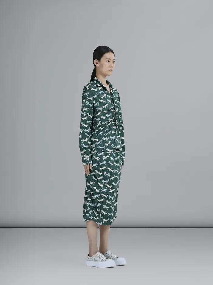 Marni Naif Tiger Print Poplin Shirt Jade Womens Tops and Shirts Marni Naif Tiger Print Poplin Shirt Jade Womens Tops and Shirts